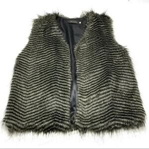 Wenxi Faux Fox Fur Black & Gray Striped Fully Lined Vest Size Medium